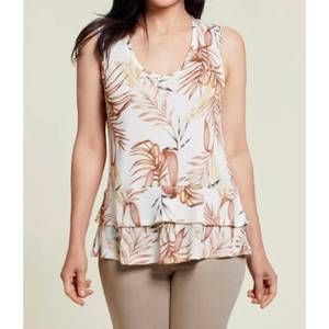 NEW TRIBAL palm leaf tiered tank in flax